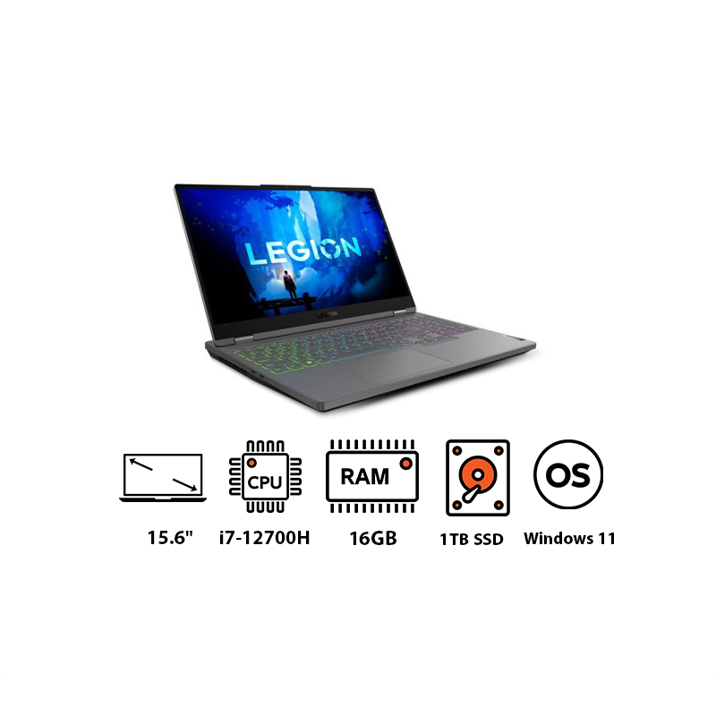 Lenovo Legion 5 15IAH7H Laptop, Intel Core i7-12700H, 15.6 Inch, 1TB SSD, 16GB RAM, NVIDIA GeForce RTX 3070 Ti 8GB GDDR6 Graphics, Windows 11- Storm Grey