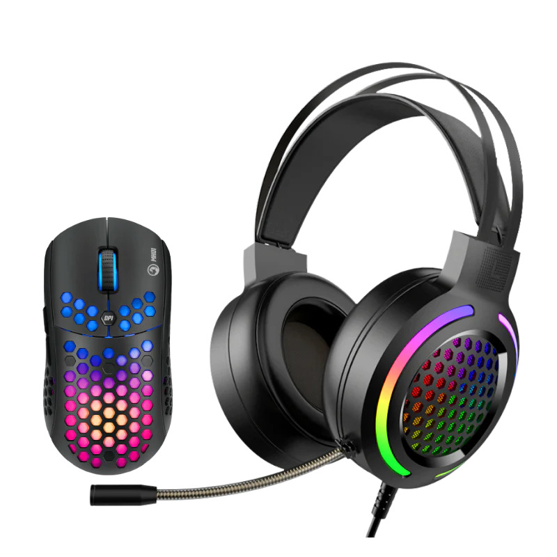 Marvo Over Ear Wired Headphones with Microphone with Gaming Mouse, Black - MH01BK