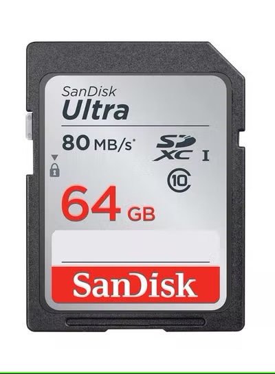 بطاقة ذاكرة SDXC سانديسك الترا كلاس 10، سعة 64 جيجا، اسود - SDSDUNC-064G-GN6IN
