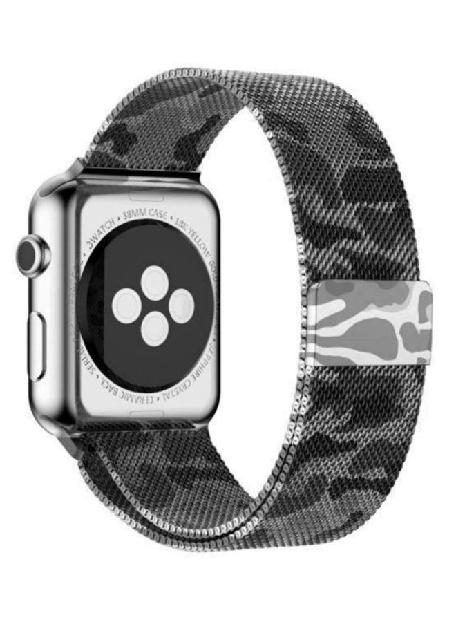 Perfii Stainless Steel Replacement Strap for Apple Smart Watch, 42-44mm, Black Camouflage - PBM44BKC