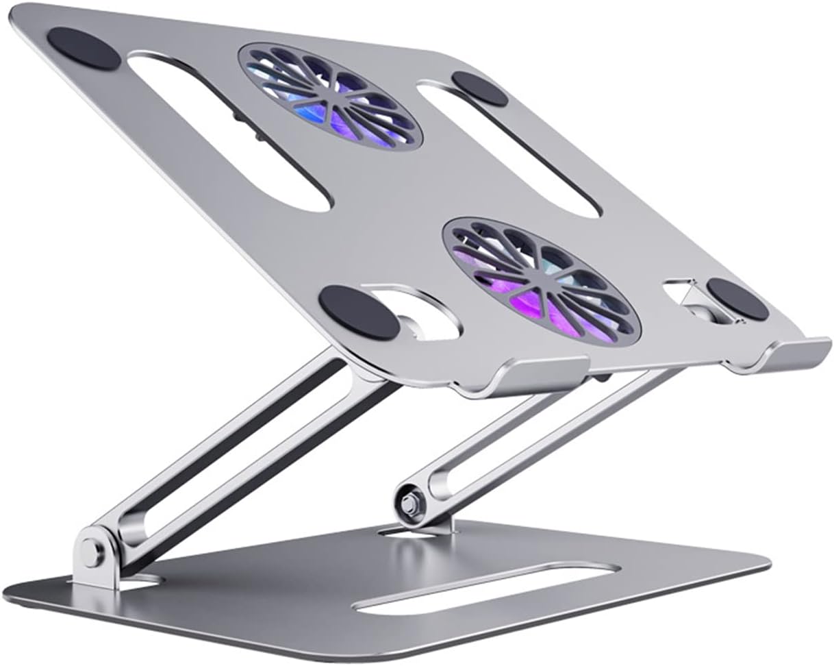 Adjustable Laptops Stand with Fan - Silver