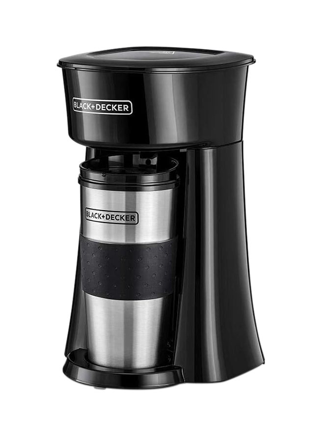 Black+Decker Coffee Maker with Travel Mug, 360ml, 650 Watts, Black and Silver - DCT10-B5