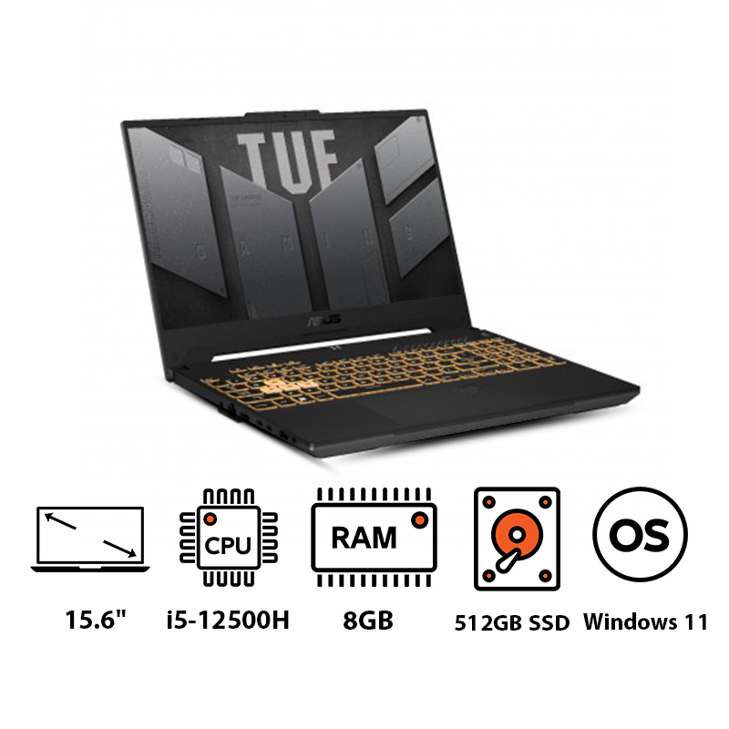 لاب توب اسوس تاف جيمنج F15 FX507ZC 2022، انتل كور i5-12500H، سعة 512 جيجا SSD، رام 8 جيجا، شاشة مقاس 15.6 بوصة، بدقة FHD، كارت شاشة انفيديا جي فورس RTX 3050 بسعة 4 جيجا  GDDR6، ويندوز 11 - رمادي ميكا