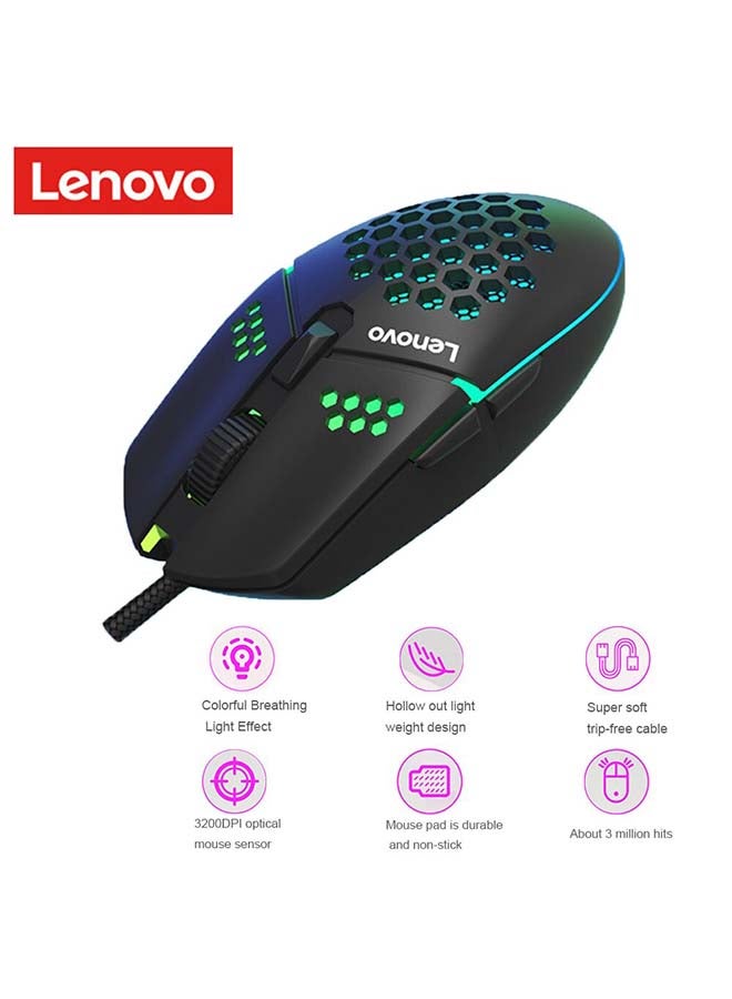 Lenovo Optical Wired Gaming Mouse, 3200DPI, Black - M105