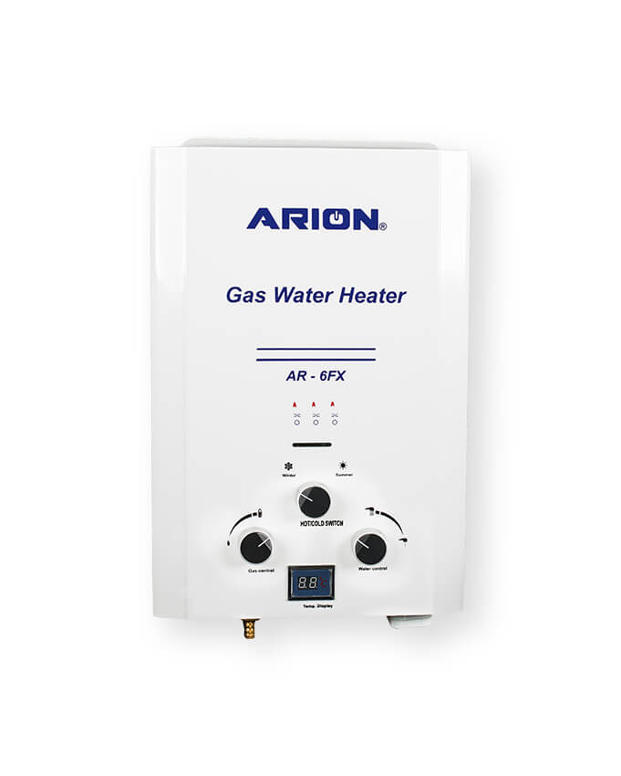 Arion Digital Gas Water Heater with Adapter, 6 Liter, White - AR-6FX