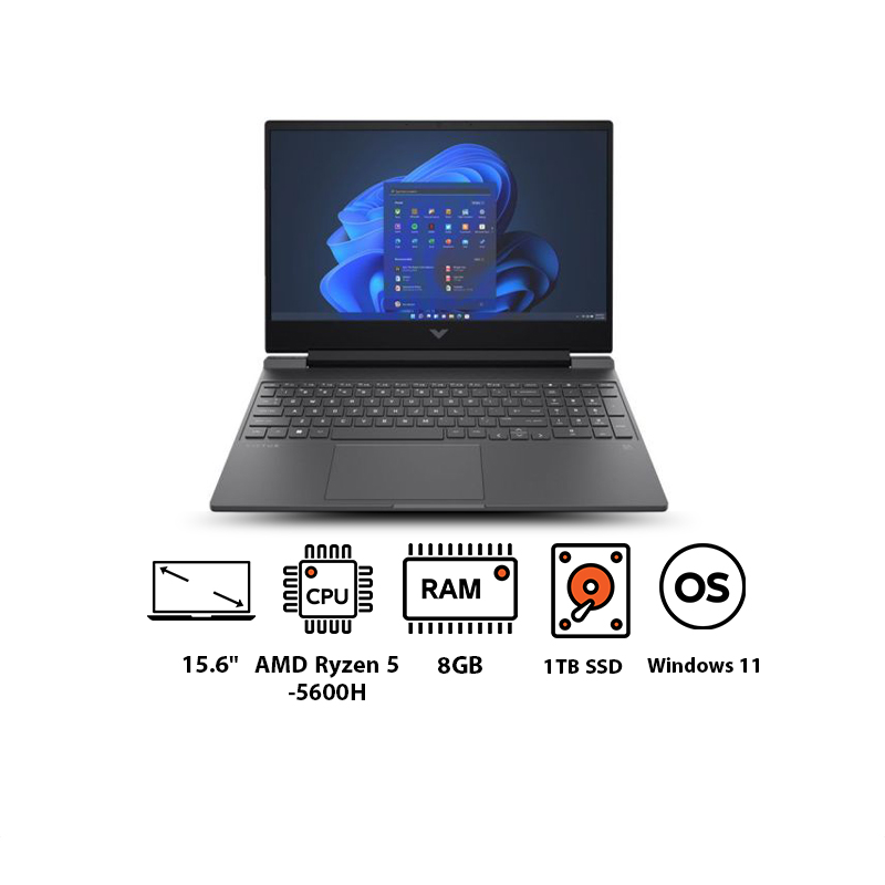 HP Victus 15-fb0036ne Laptop, AMD Ryzen 5-5600H, 15.6 Inch FHD 144Hz, 1TB SSD, 8GB RAM, NVIDIA GeForce GTX 1650 4GB, Windows 11, Mica Silver - 598U6AV