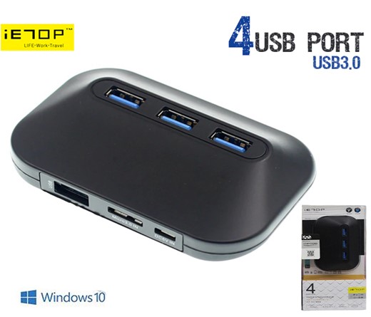 موزع USB 3.0 اي توب، بـ 4 منافذ، اسود - U3-28