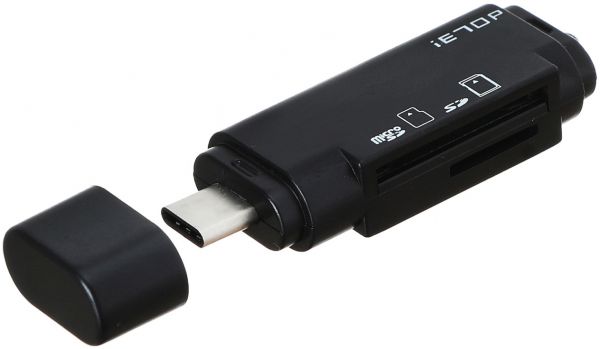 قارئ بطاقة ذاكرة اي توب USB فئة C، اسود