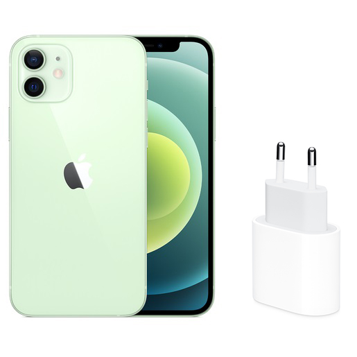 Apple iPhone 12, 128GB, 5G - Green with Apple USB-C Power Adapter, 20 Watt, White - MHJE3ZM-A