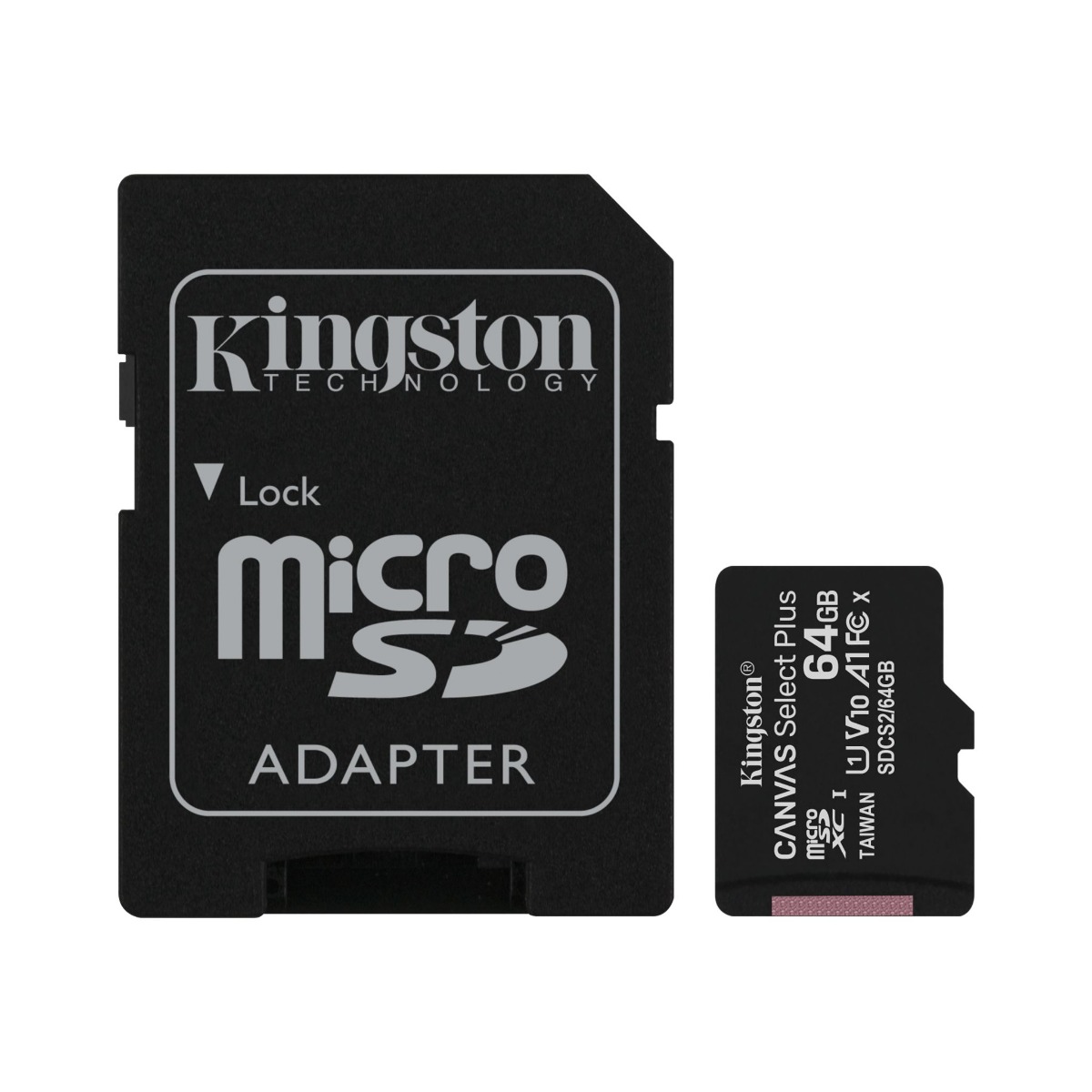 بطاقة ذاكرة مايكرو SDXC كينجستون كانفاس سيلكت  بلس مع محول، 64 جيجا - اسود