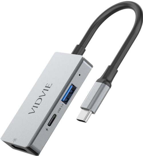 Vidvie Hub04 USB-C Hub Docking Station, 3 in 1, 100 Watt PD Power Port - Dark Grey