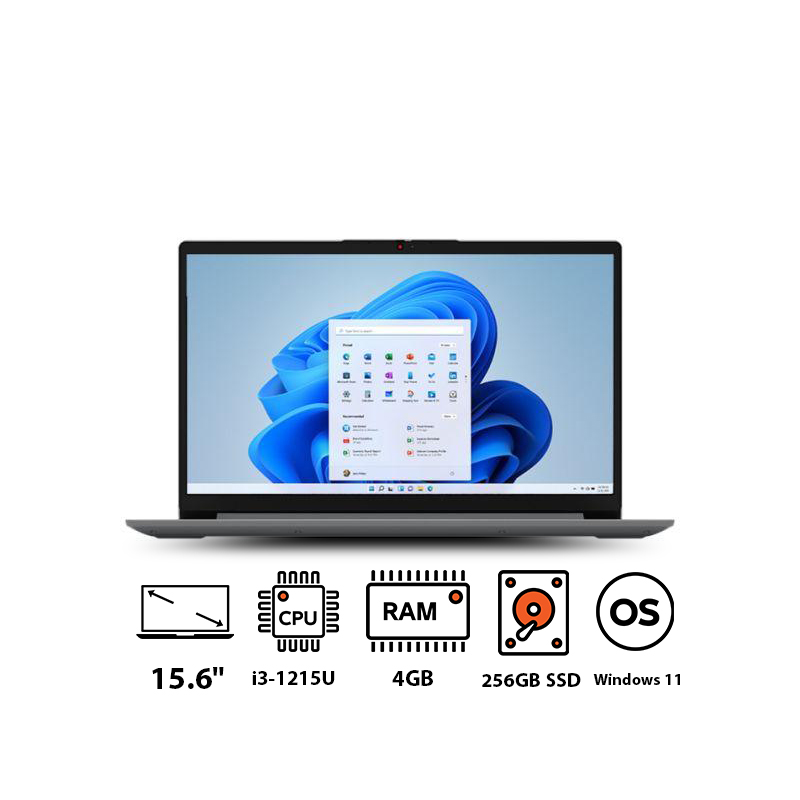 Lenovo Ideapad 1 Laptop, Intel Core i3-1215U, 15.6 Inch FHD, 256GB SSD, 4GB RAM, Intel UHD Graphics, Windows 11 - Grey
