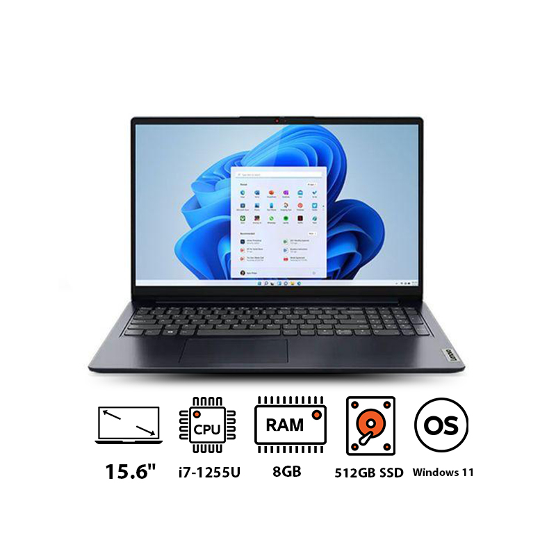 Lenovo Ideapad 1 Laptop, Intel Core i7-1255U, 15.6 Inch FHD, 512GB SSD, 8GB RAM, Intel iris XE Graphics, Windows 11 - Blue