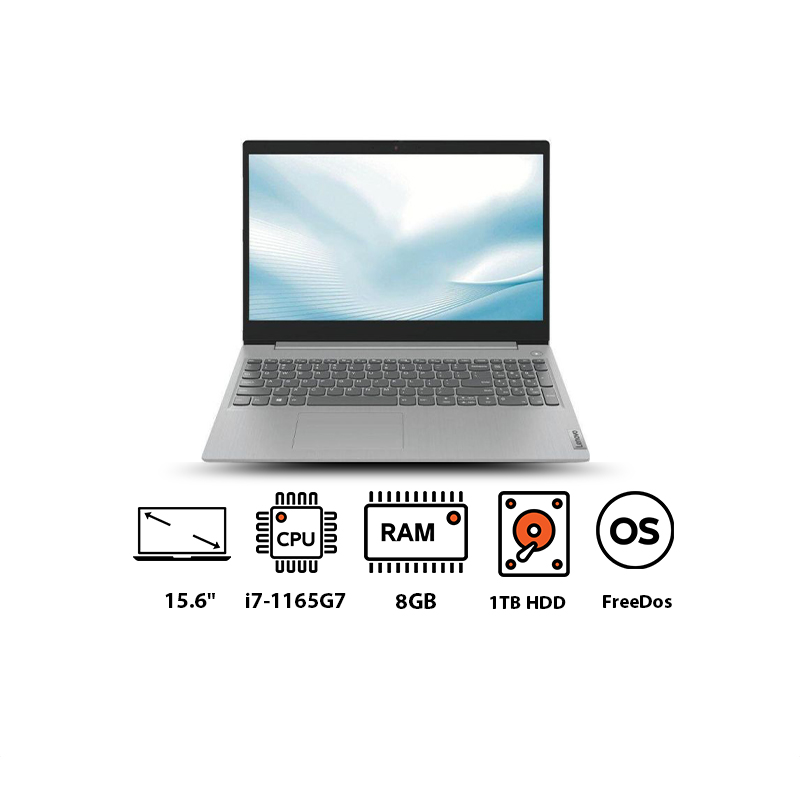 Lenovo Ideapad 3 Laptop, Intel Core i7-1165G7, 15.6 Inch, 1TB HDD, 8GB RAM, NVIDIA GeForce MX450 2GB, Dos - Grey