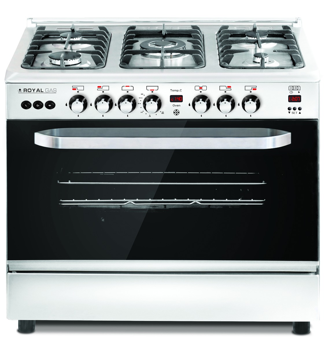 Royal Freestanding Master Chef Gas Cooker, 5 Burners, Stainless Steel, 60×90 cm