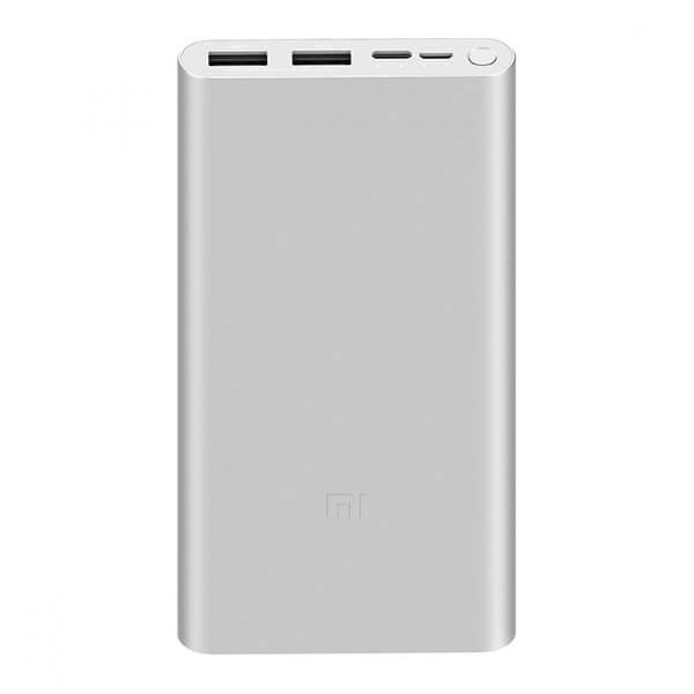 Xiaomi Mi 3 Wired Power Bank, 10000 mAh, 2 USB-A Ports - Silver