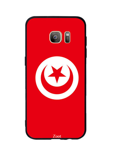 جراب ظهر برسمة علم تونس زوت لسامسونج جالكسي S7 - احمر وابيض