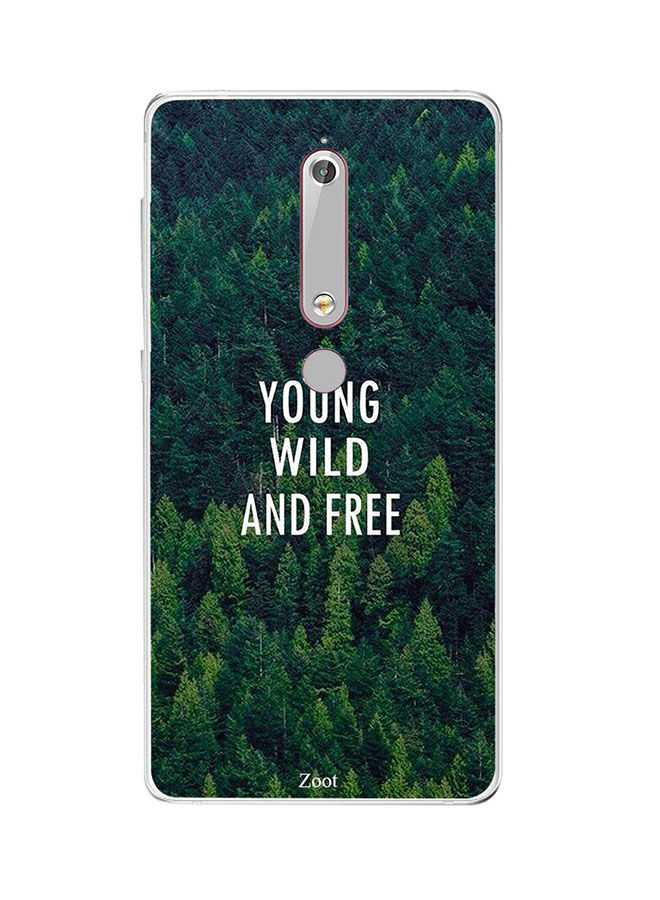 جراب ظهر زووت بطبعة Young Wild And Free لنوكيا 6 2018 ، اخضر و ابيض