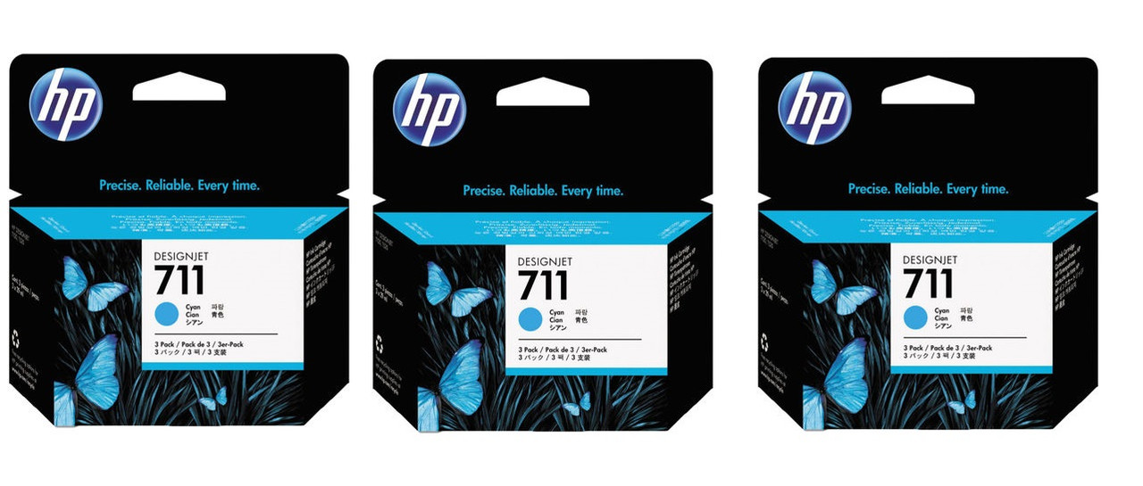 HP 711  Set of 3  Designjet Printer Ink Cartridge- Cyan