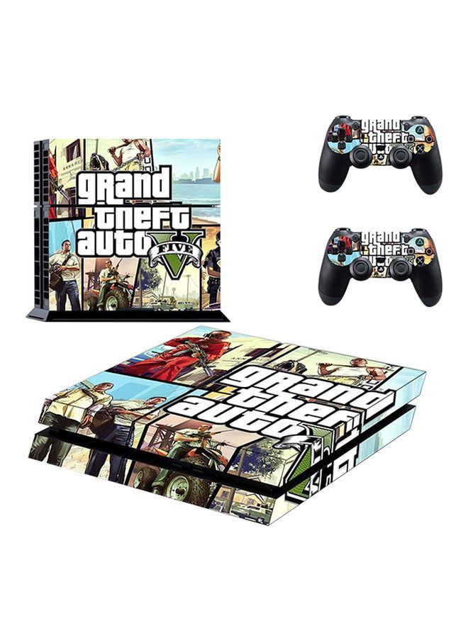مجموعة لاصقات لجهاز بلايسيتشن 4 وذراع التحكم بتصميم لعبة Grand Theft Auto، 4 قطع - Ps4-104