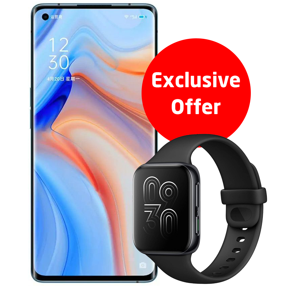 Oppo Reno4 Pro Dual Sim 256GB 4G LTE Galactic Blue with Oppo Smart Watch 41mm Black price in Egypt B.TECH