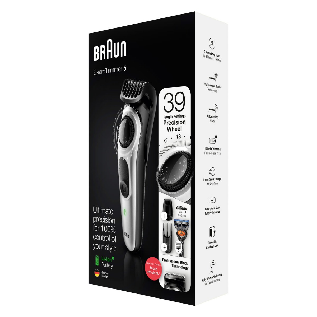 Braun Beard Trimmer with Gillette Fusion5 ProGlide Razor, Black/Silver - BT5265 