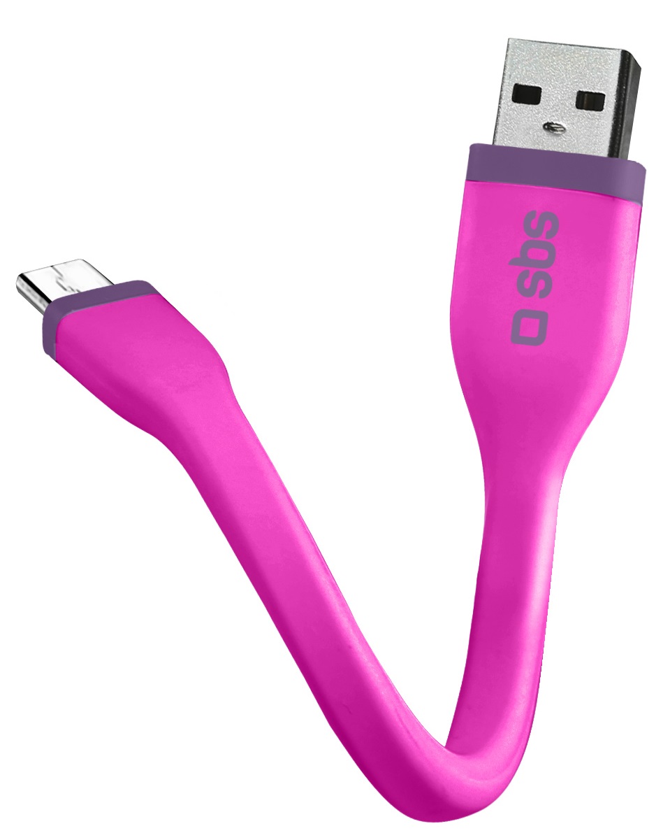 SBS Micro USB Charge and Data Transfer Mini Cable, 12 cm, Pink - TECABLEMICROSHFLATP