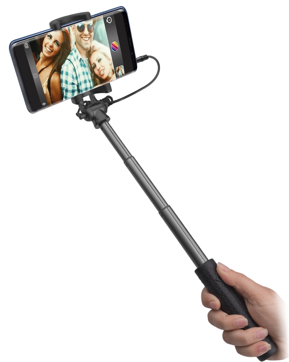 SBS Telescopic Selfie Stick, Black - TESELFIEWIREDALRUBK