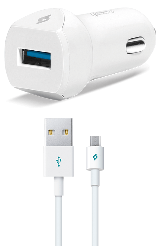 Ttec SpeedCharger QC Car Charger with Micro USB Cable, 1 Port, White - 2CKQC01M