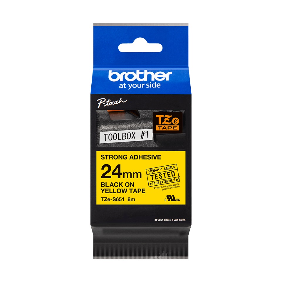 Brother P-Touch Label Tape, 24mm, 8 Meters, Black on Yellow - TZE-S651