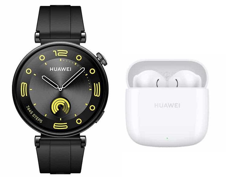 Huawei Watch GT 4 - Silver Case and Black Strap with FreeBuds Wireless Earphones, Ceramic White - SE 2
