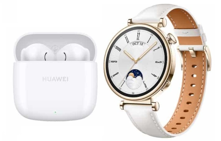 Huawei Watch GT 4 - Gold Case and White Strap with FreeBuds Wireless Earphones, Ceramic White - SE 2