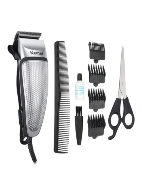 Kemei Corded Electric Hair Clipper and Trimmer, Silver and Black - KM-4639