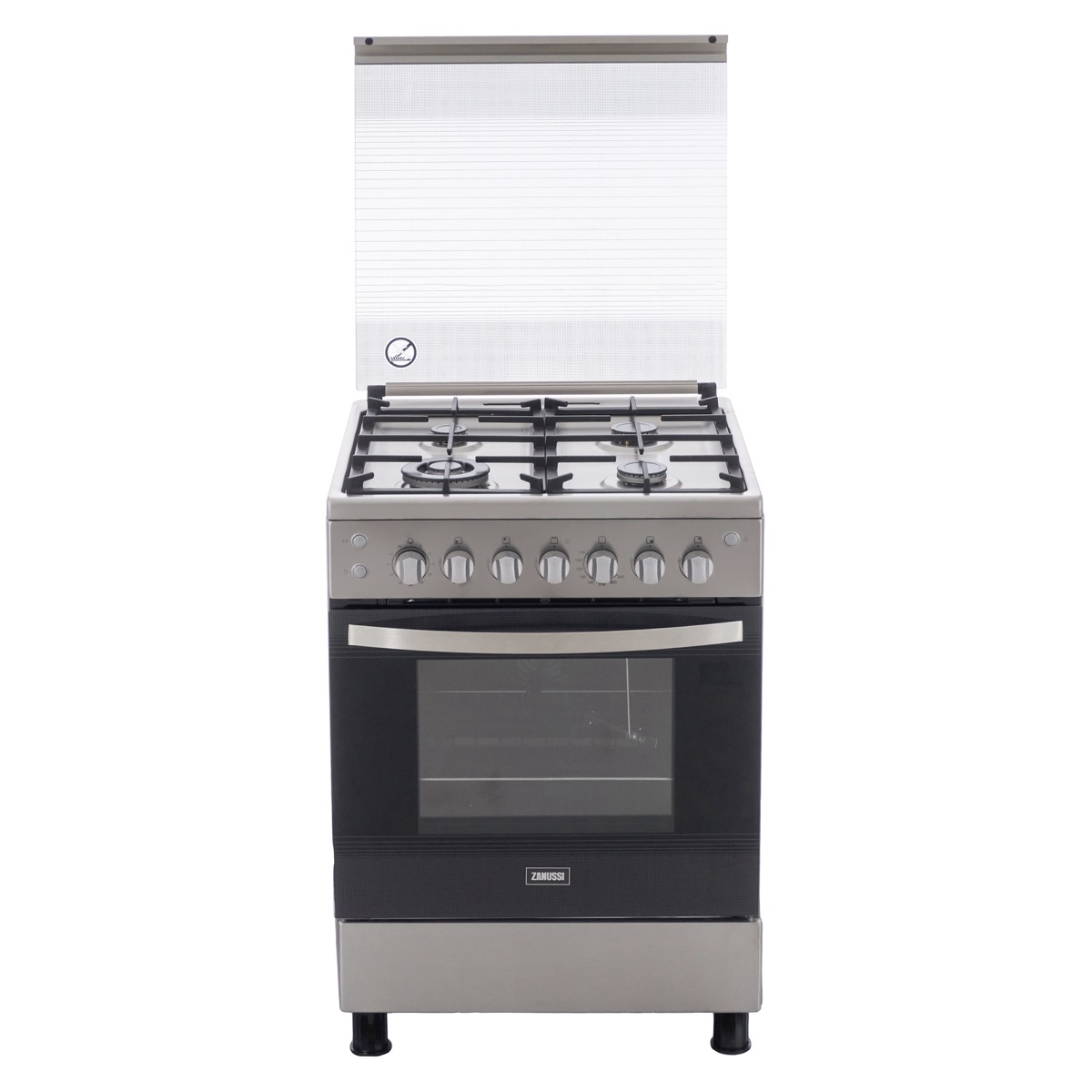 Zanussi Freestanding Gas Cooker, 4 Burners, Silver- ZCG61296XA